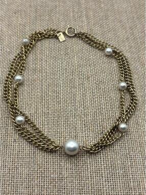 Vtg. EMMONS Gold Tone Multi Chain & Faux Pearl Ankle Bracelet Unique